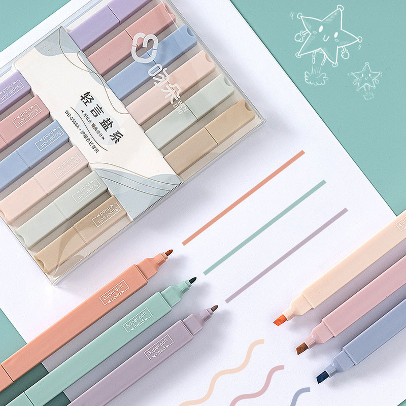 Pastel Highlighter Set Double Ended - 6-delige dubbelzijdige markeerstiften set Kawaii gekleurde
