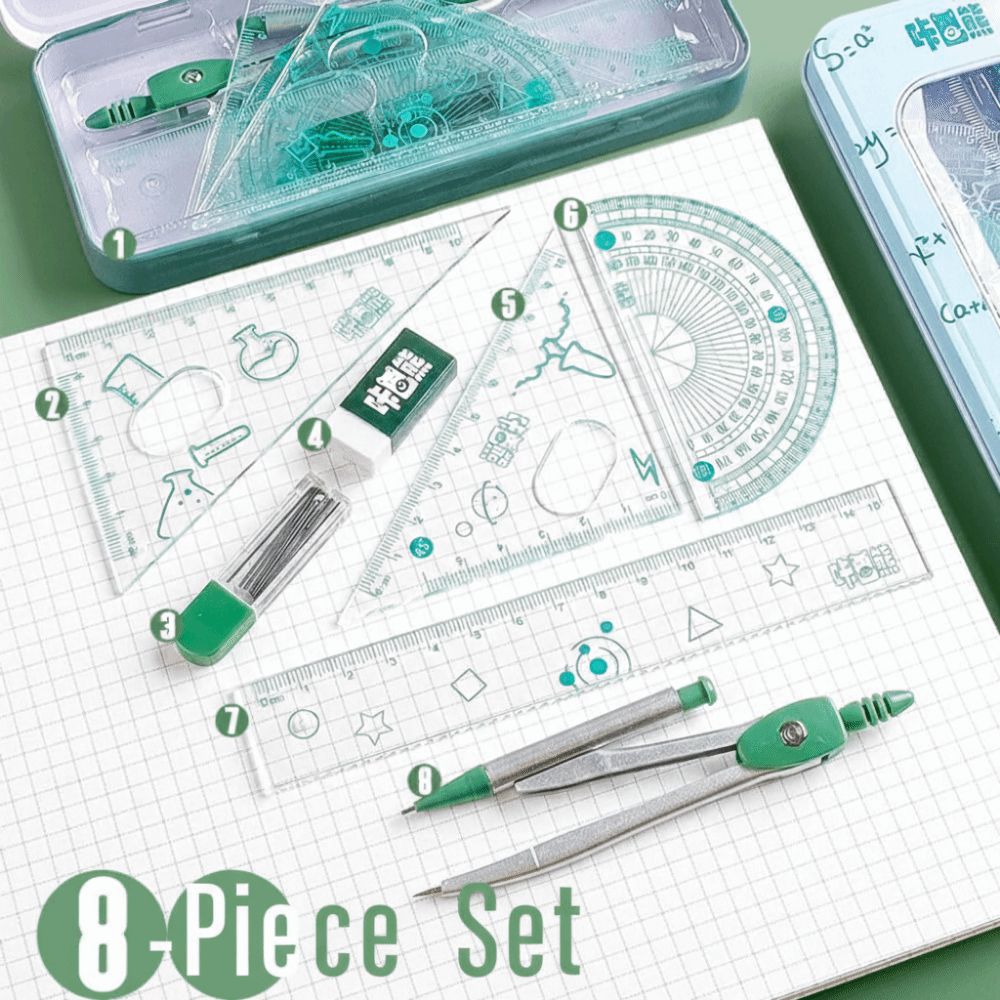 8-delige multifunctionele wisk - Math Geometry Set With Compass recensie en prijs
